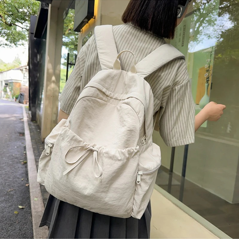 1pcs Womens backpack Drawstring Solid Color Backpacks Womens Soft Solid Color Simple Versatile Backpack250813