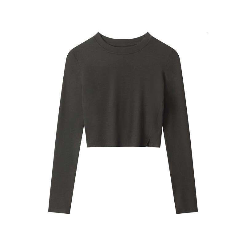 Spring And Autumn Hot Girl Sexy Slim Fit Slit Long Sleeve Women's Crop Top Short Tight Solid Color T-Shirt B5