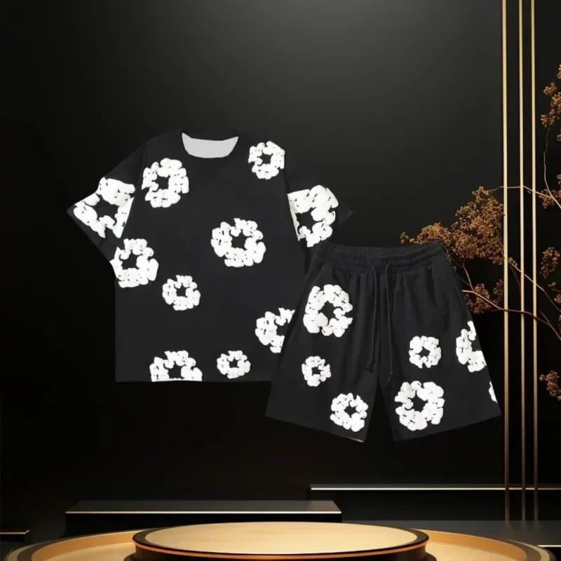 American Fashion Street Trend Kapok Printing 3dTshirt Set Comfortable Breathable Motorcycle Quick Drying 2025 Mode 250819