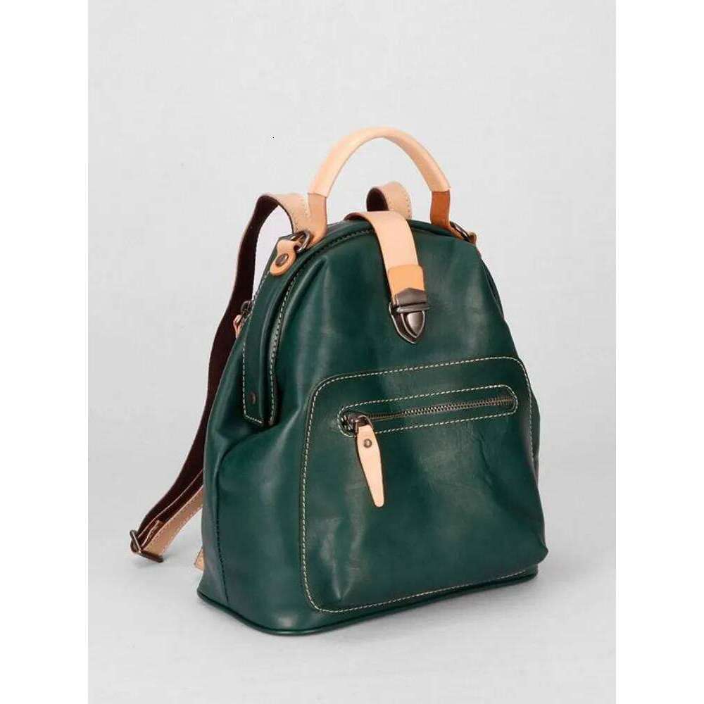 Women Fashion Italian Cowhide Genuine Leather Backpack Outside Casual Travel Double Shoulder Bag Vintage Teenager Girl Schoolbag