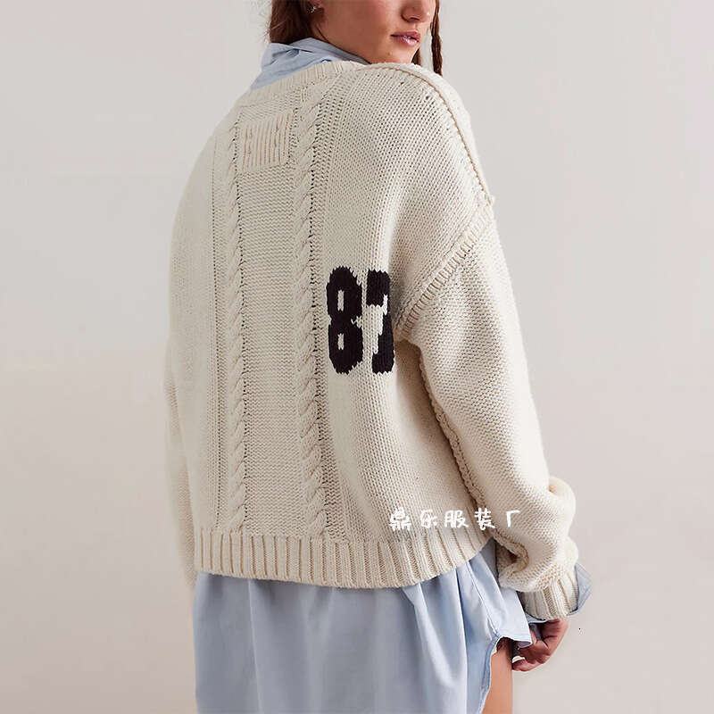 Autumn Winter Long Sleeve Top Women's Digital Color Block Knitted Pullover Loose Sweater B3