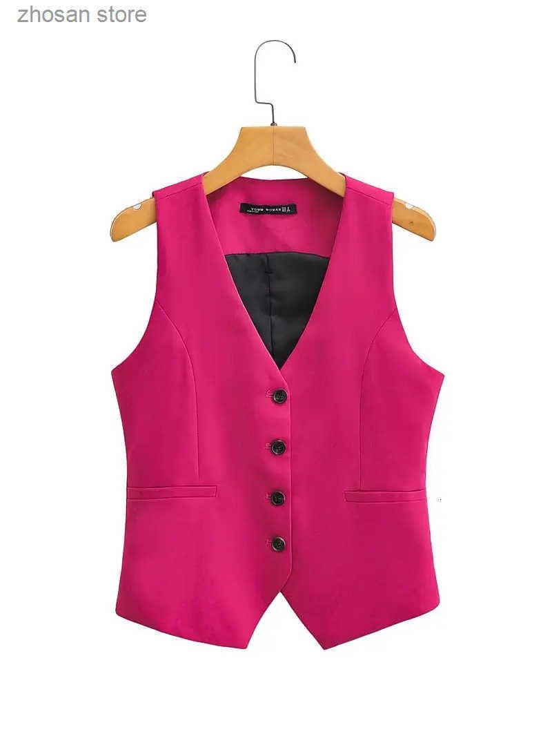 Women Fashion V Neck Slveless Pockets Short Vest Jacket Office Lady Single Breasted Casual Slim WaistCoat Tops CT2208 250714 S250819kk