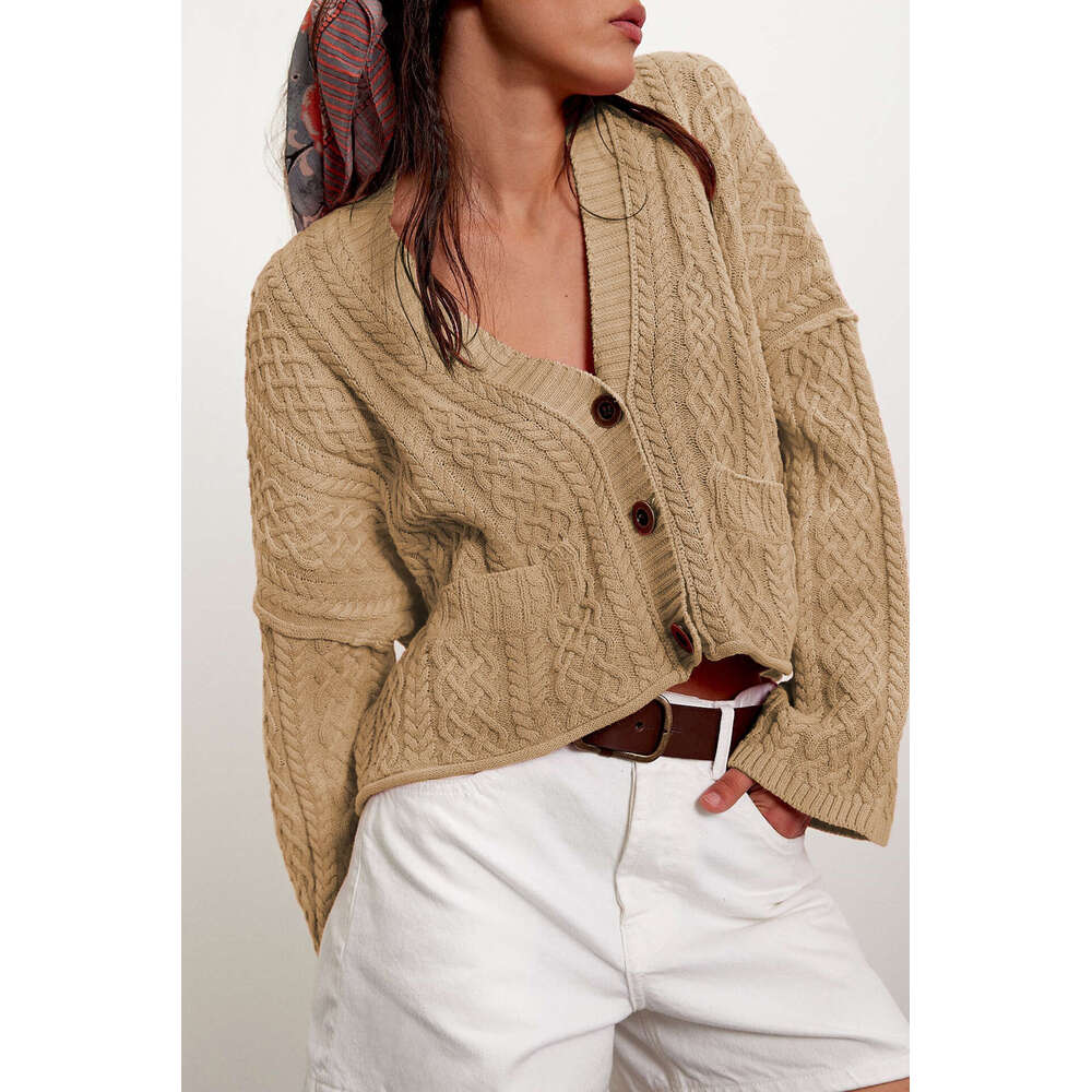 New Autumn And Winter Women's Short Twist Loose Solid Color Knitted Cardigan Jacket B3