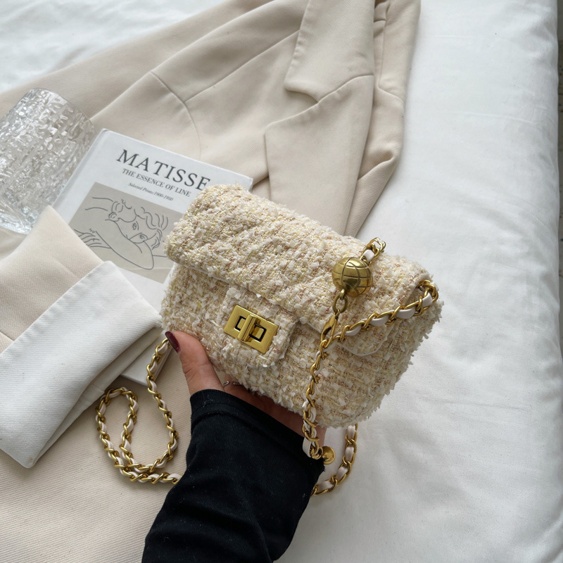 Free Shipping Designer Fashion Cotton And Linen Women's Mini Handbag Small Fragrant Woolen One Shoulder Crossbody Bag Casual Cute Phone Bag