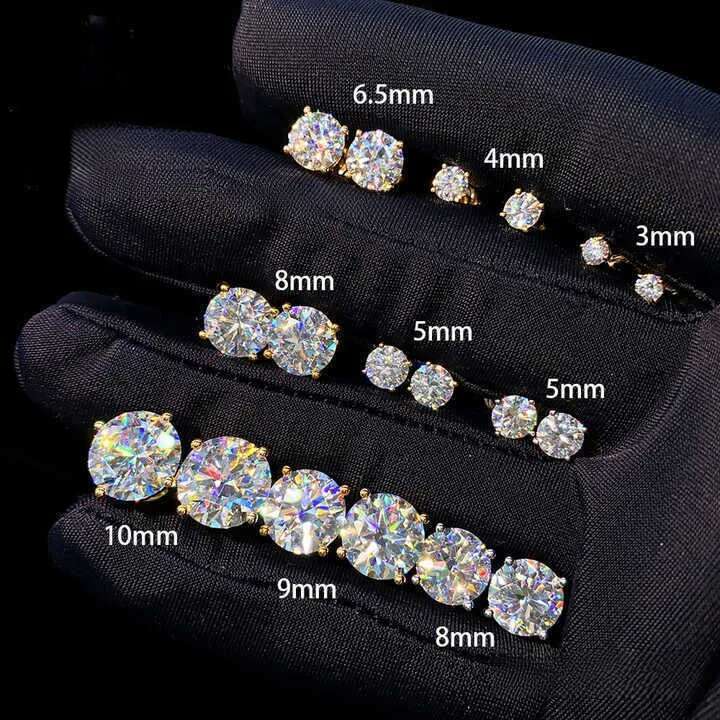 Affordable Price Screw Back VVS Moissanite Hip Hop S Sier 10K 14K Gold Dia Round Solitaire Stud Earrings