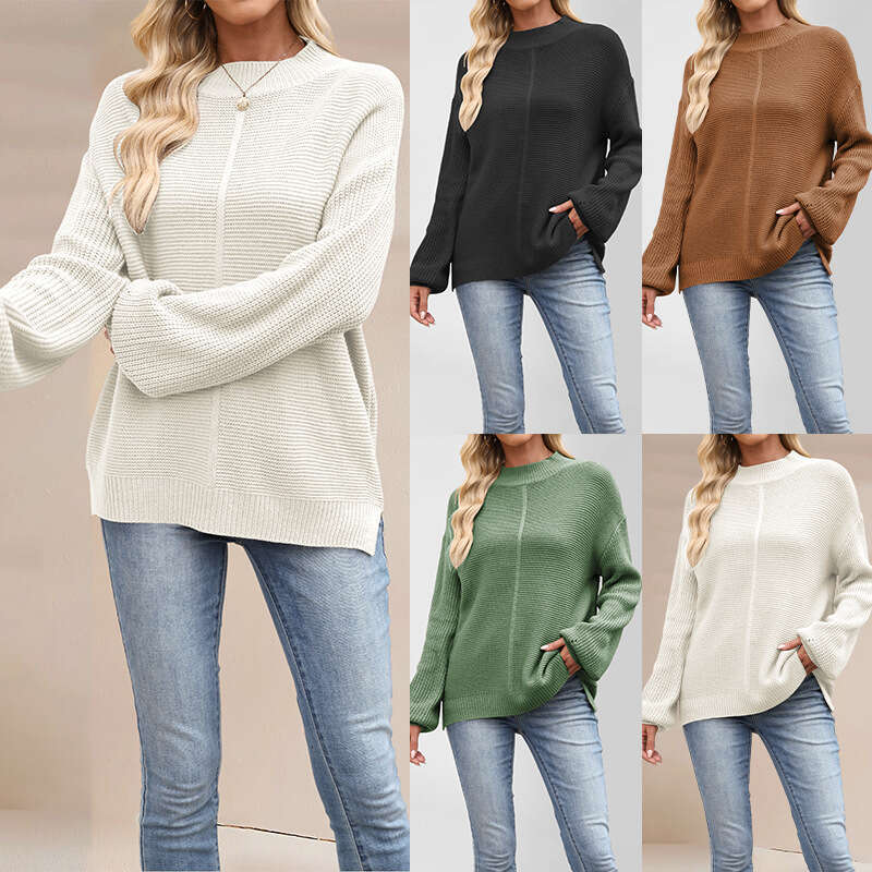 New Autumn And Winter Women's Sweater Solid Color Half Turtleneck Loose Pullover Knitwear B3