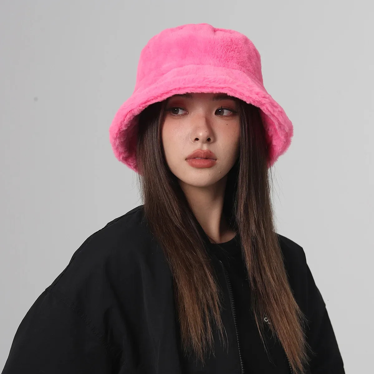 Cute Furry Solid Color Fisherman Bucket Hat Winter Travel Cold Proof Warm Simple Fashion Versatile Bucket Hat 250819