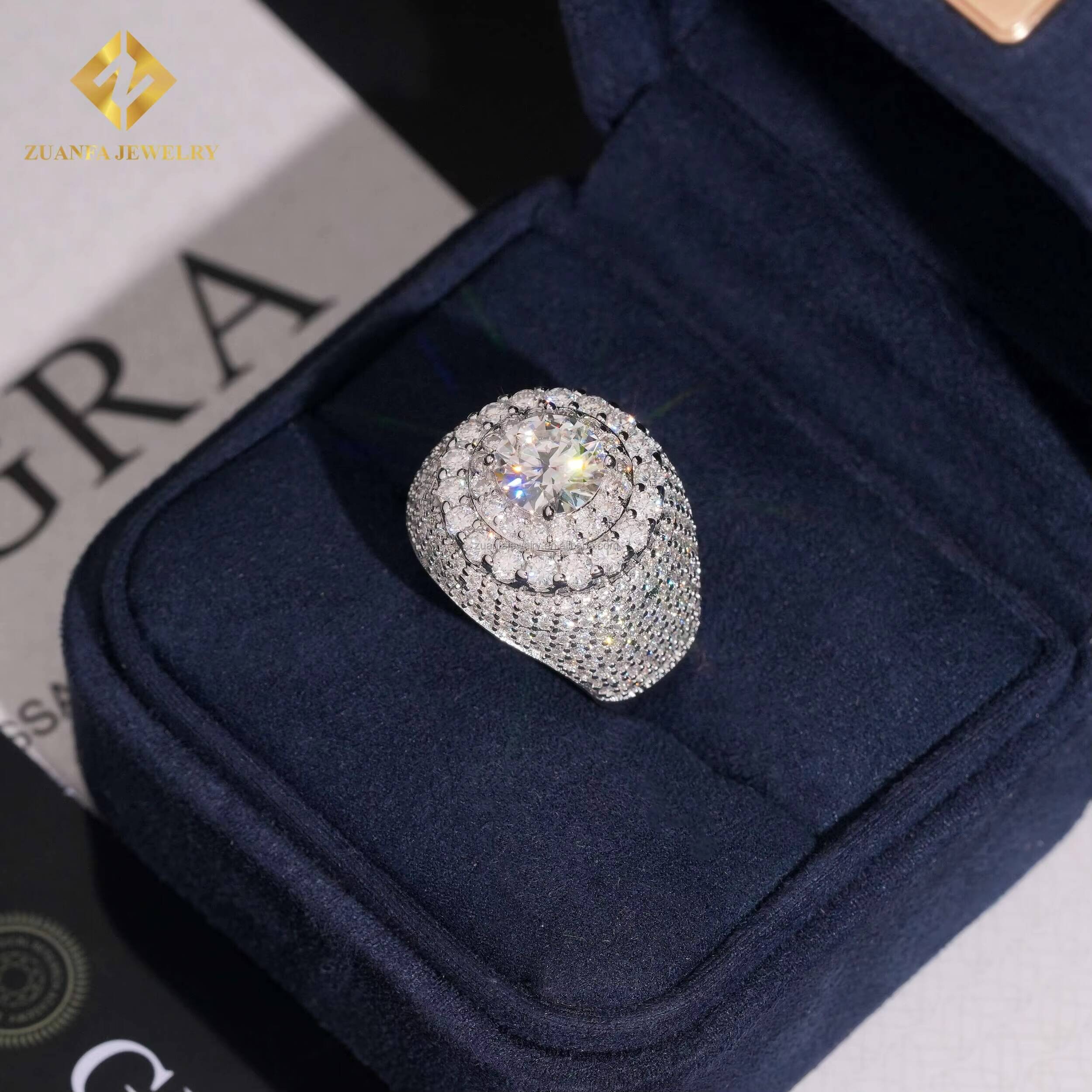 Bulk Stock in USA Warehouse Pass Diamond Tester Flower Shape GRA Certificates 925 Silver VVS Moissanite Diamond Hip Hop Man RingA