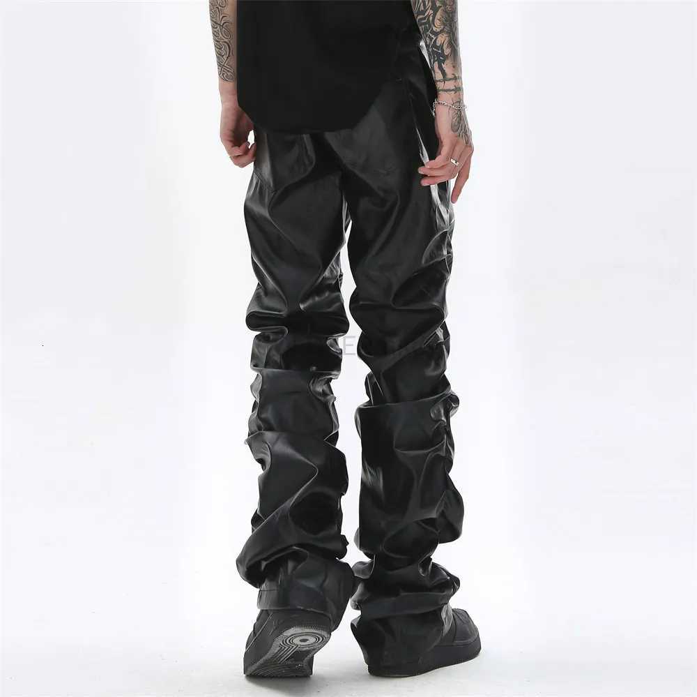 Designer Mens Pleated Pu Leather Pants High Street Trousers Y2k Hip Hop Punk Pants Casual Streetwear Grunge Clothes Black W250819