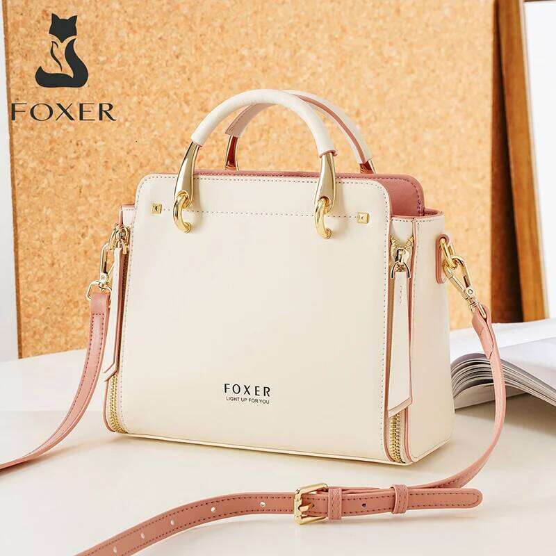FOXER Split Leather Women Shoulder Elegant Handbag Autumn Winter Female Large Tote Bag Design Crossbody Purse
