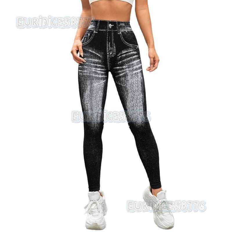 Faux Denim Seamless Yoga Pants for Women Back v Waist Hip Lift Quick Dry Tight Running Sports Fitness Long Pants H250819