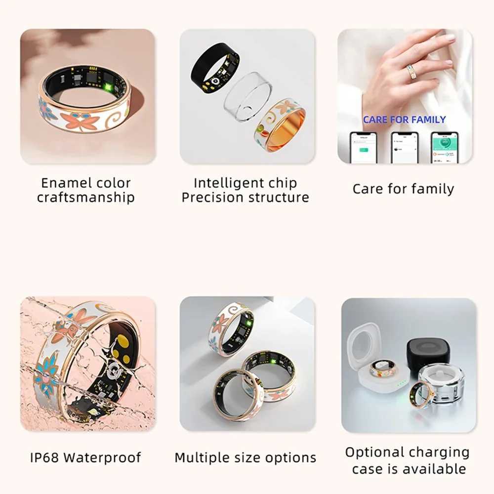 18 Color Enamel Fashion Women Smart Ring Female Stainless Steel Intelligent Finger Ring Lady IP68 Waterproof Fitness Tracker W250819