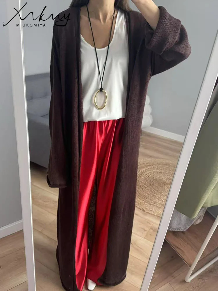 MiuKoMiYa Oversized Thin Long Cardigans Women Summer Sleeve Knitted Outerwear Hollow For 250819