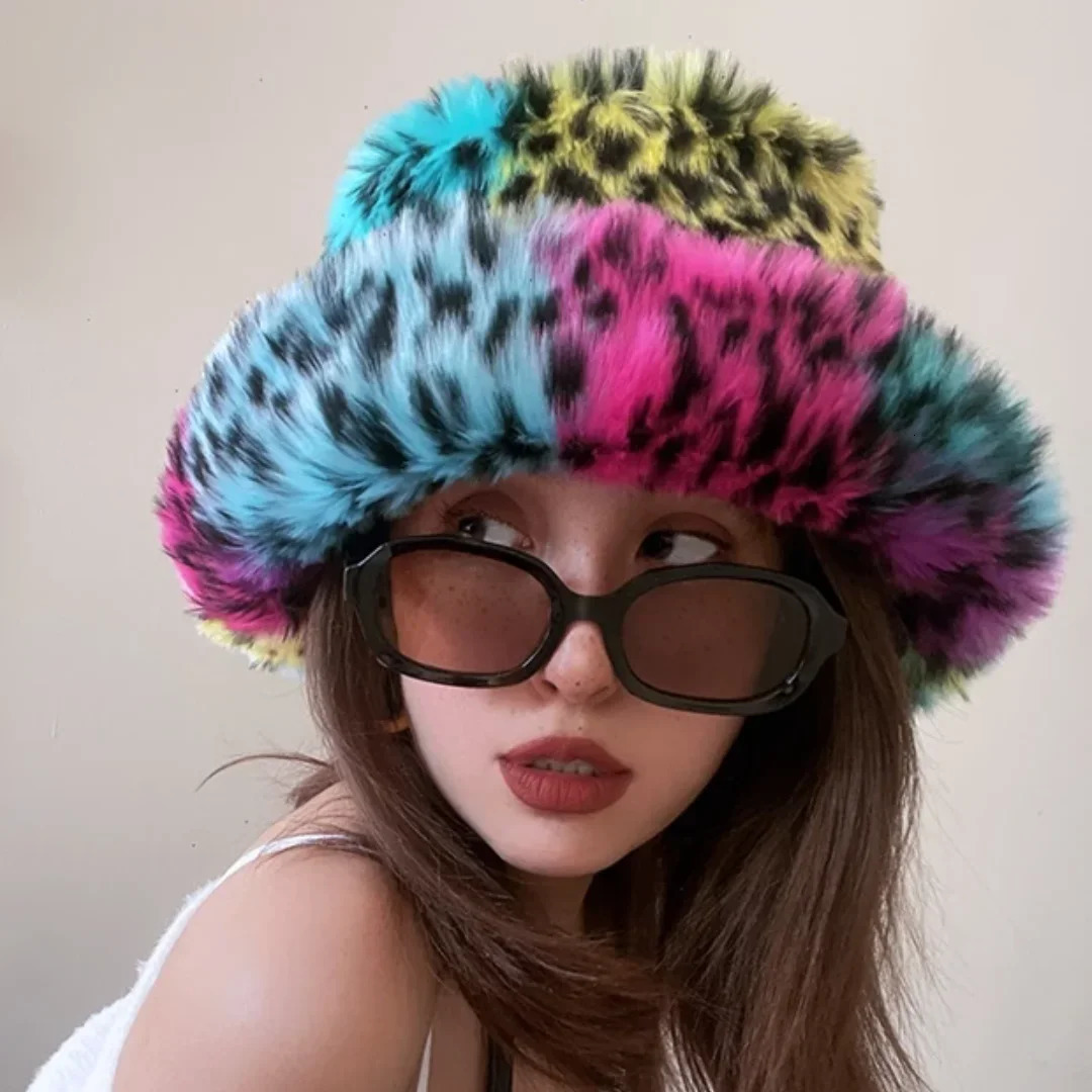 Winter 58-60cm XL Faux Fur Bucket Hat For Women Outdoor Warm Oversize Fisherman Hat Girl Trendy Party Long Fur Panama Cap 250819