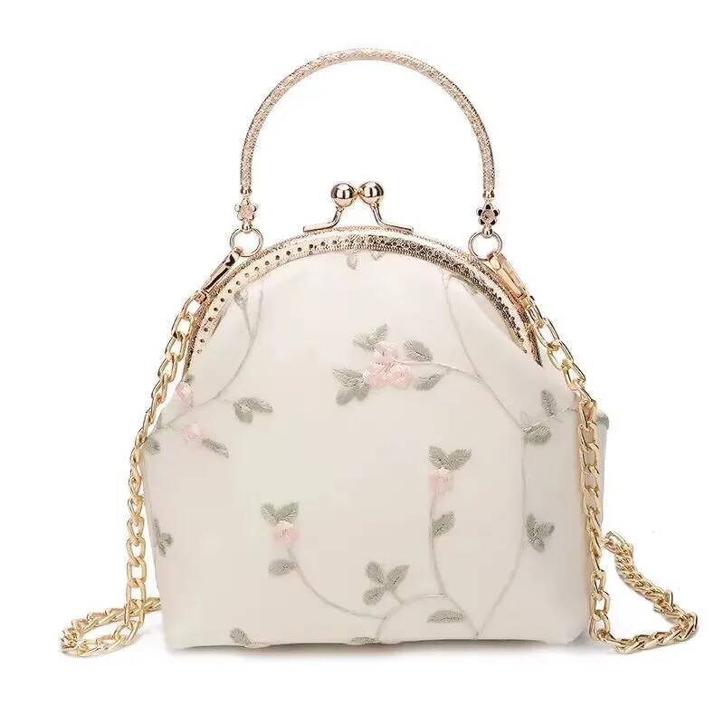 Vintage Embroidery Lace Flowers Shell Lock Purses For Wedding Small Chain Women Shoulder Crossbody Bag Fringe Bags