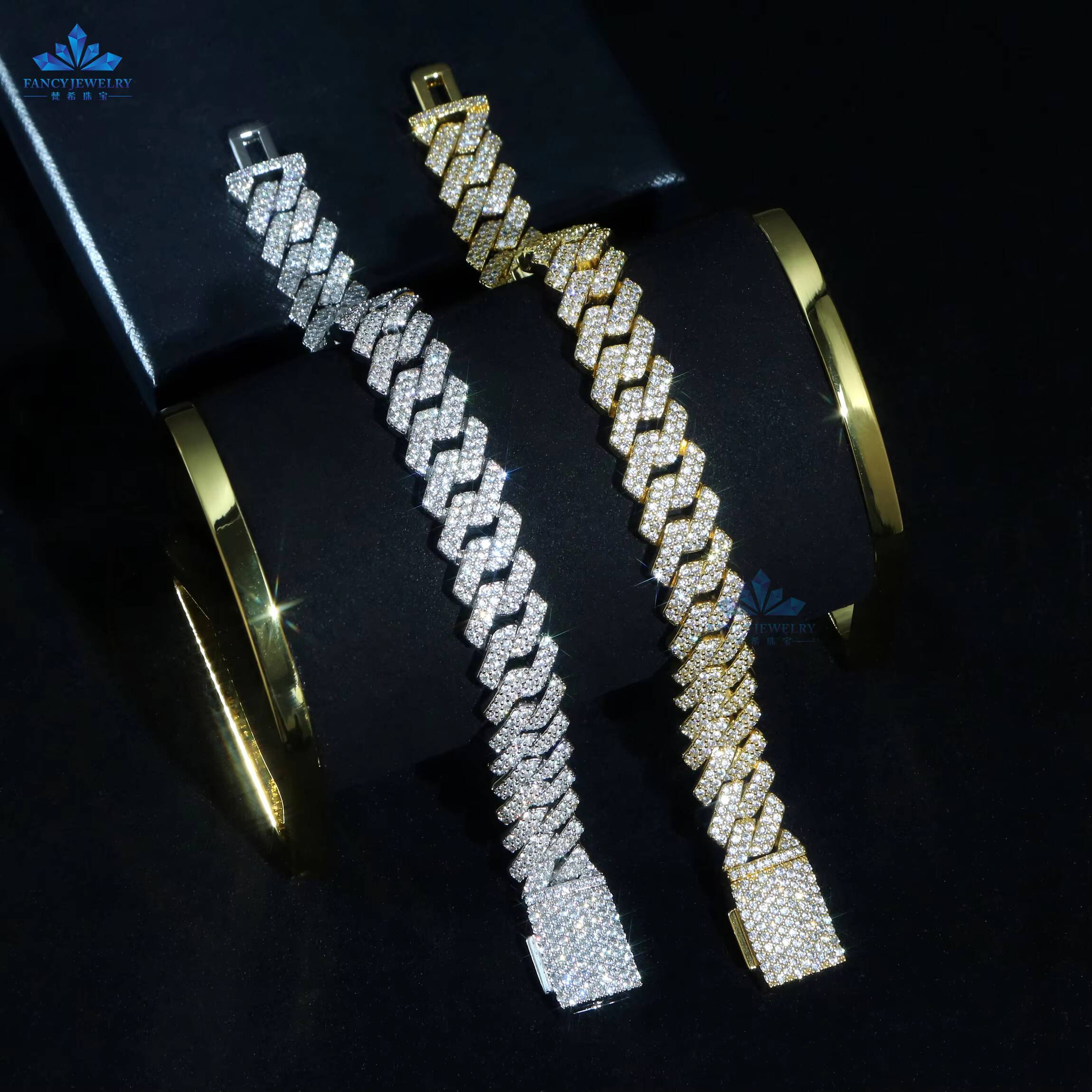 Fast Shipping Pass Diamond Tester 925 Silver 8mm 10mm 12mm Two Rows Iced Out Hip Hop VVS Moissanite Diamond Cuban Link Chain