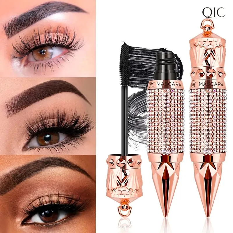 Mascara Waterproof Smudge Proof Elongate Eyelashes Makeup Tool Natural Thick Curling Rhinestone Decorative Shell 250818