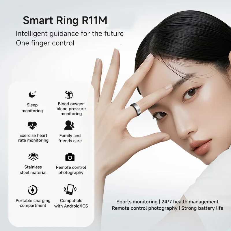 11M Smart Ring with Charging Case for Men Women Long Battery Life Health Monitor 5ATM Waterproof Multi-sport Modes W250819