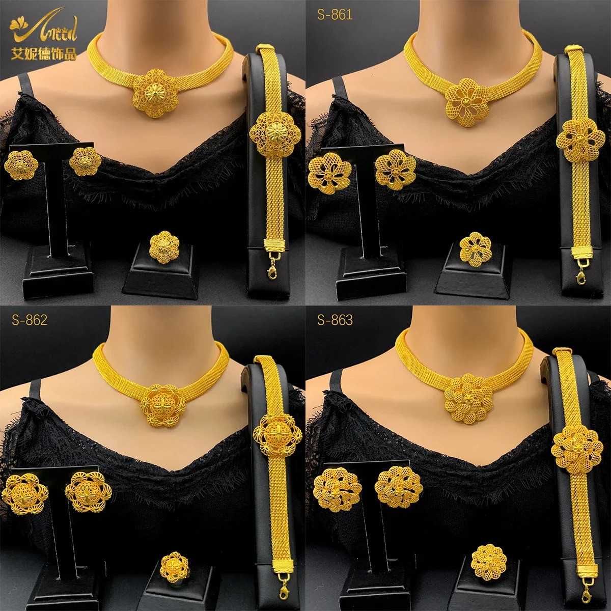 ANIID Dubai 24K Gold Plated Jewelry Set For Women African Indian Choker Necklace Earring Nigerian Jewellery Wedding Party Gifts 250818