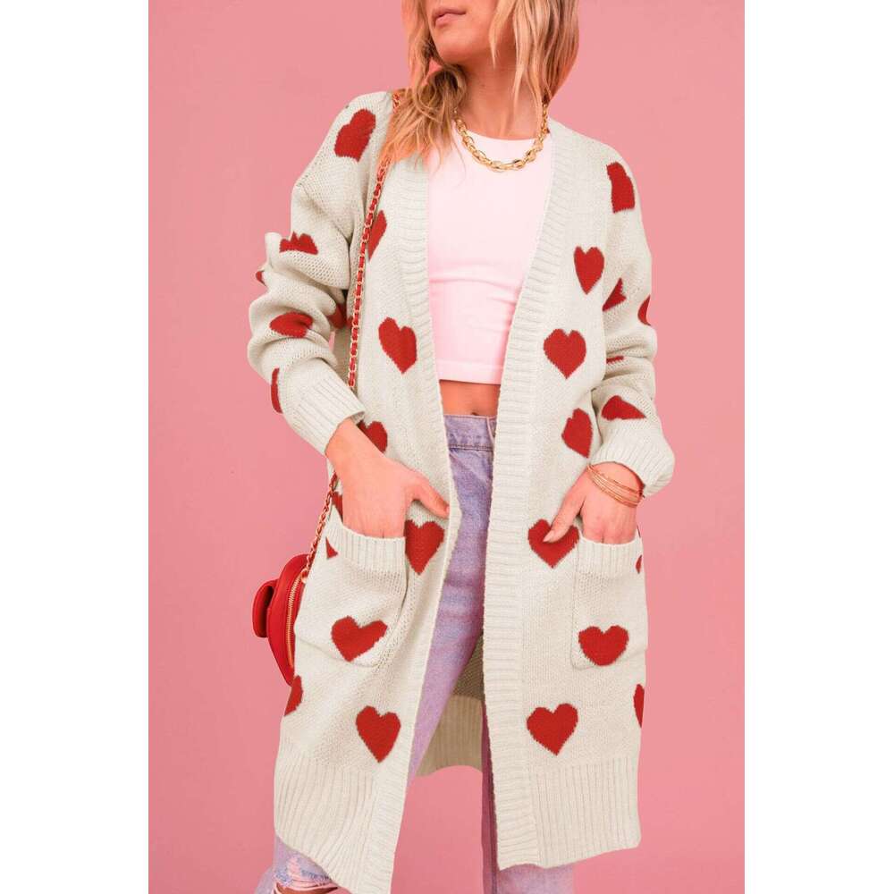 New Winter Valentine's Day Heart Knitted Mid-Length Plus Size Sweater Coat For Women B5