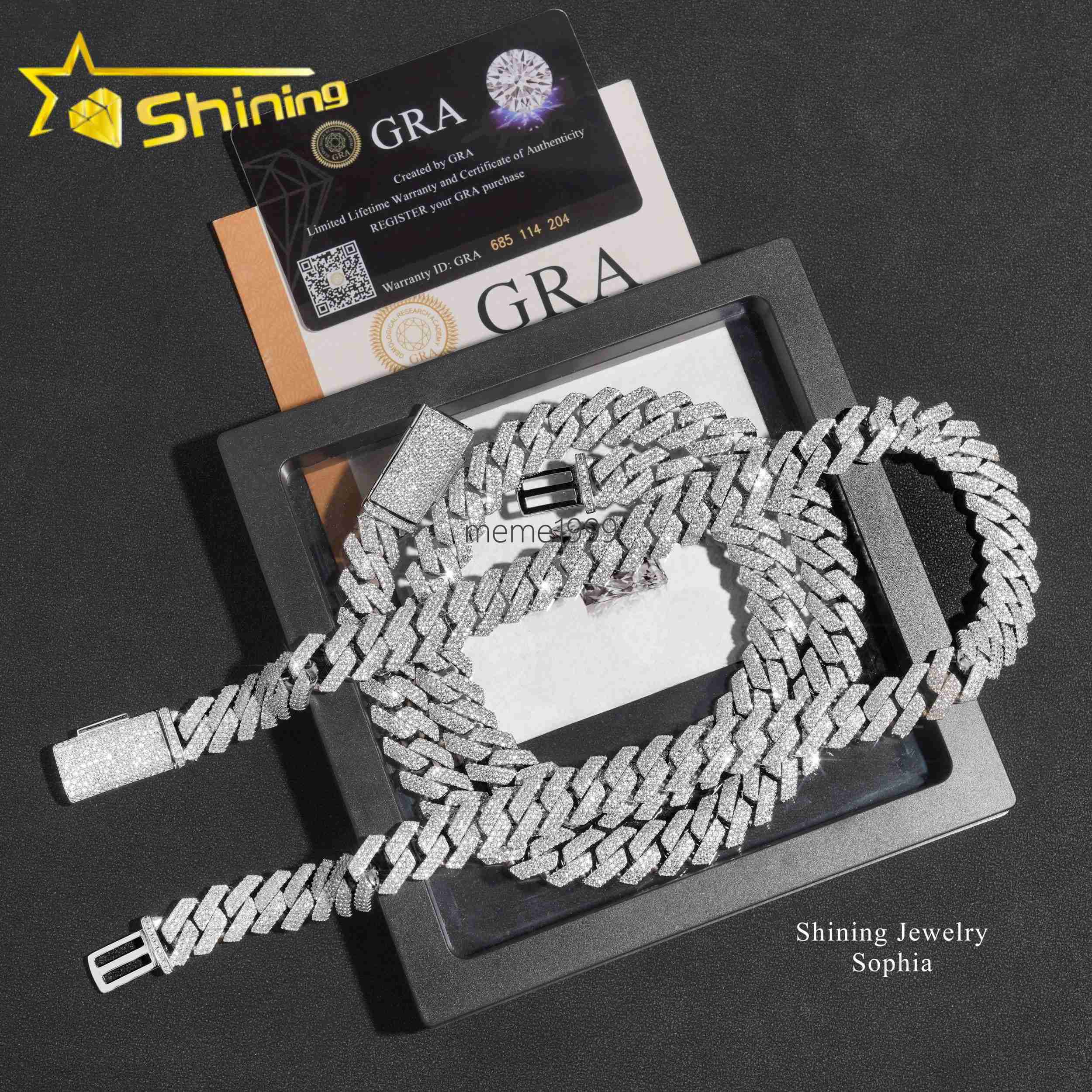 Wholesale Price 14MM 3Rows Iced Out Hip Hop Fashion Design Rapper Men Jewelry Moissanite Diamond Miami Cuban Link Chain