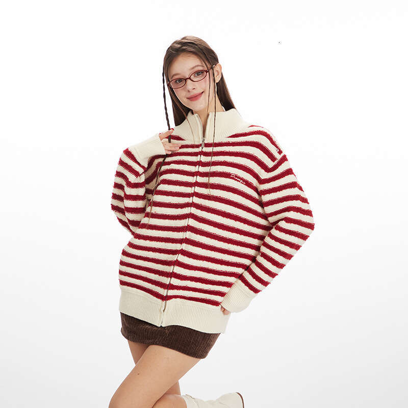 Autumn Winter Striped Sweater College Style Soft Lazy Unisex Knitted Cardigan B3