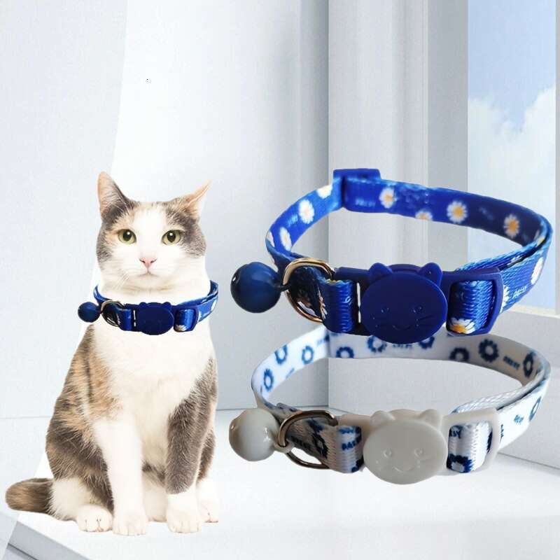 New Chrysanthemum Collar Printed Pet Supplies Colorful Bell Running Cat Neck Chain Decoration