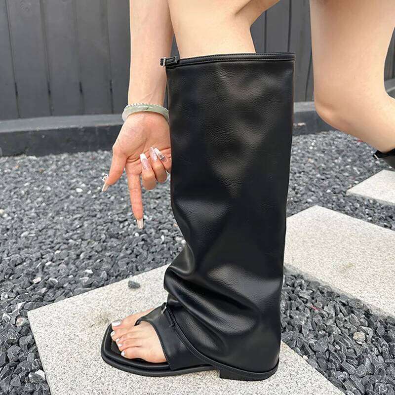 Spring Autumn Clip Toe Sandals Summer Fashion Trend Flats Trouser Legs Boots Casual Dress Street Style Shoes