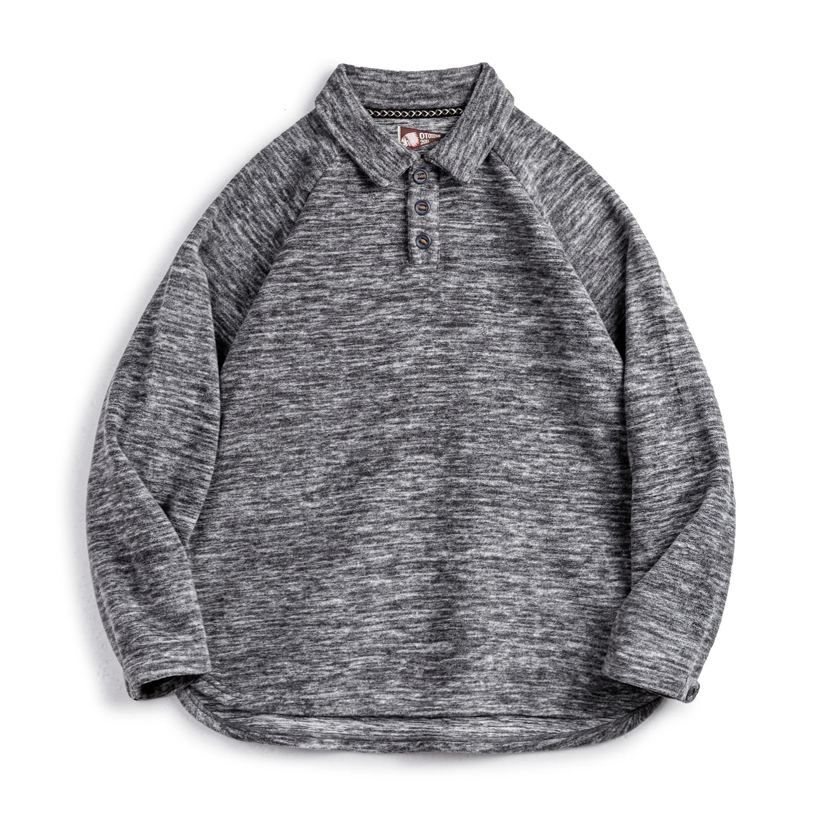 Maden Casual Half-button Placket Polar Fleece Polo Shirt Loose Fit Pullover Sweatshirt with Raglan Sleeves Warm Tops for Men 250818