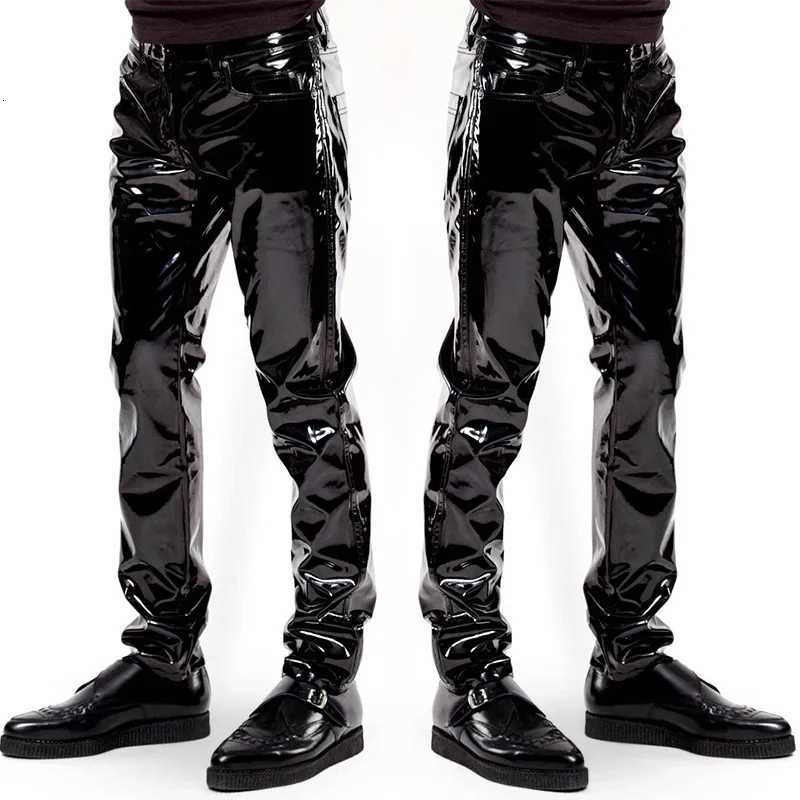 Hot Sales Motorcycle Men Sexy Black Wet Look PVC Stage Wear Faux Leather Pencil Pants Skinny Latex Leggings Pole Dance Clubwear W250819