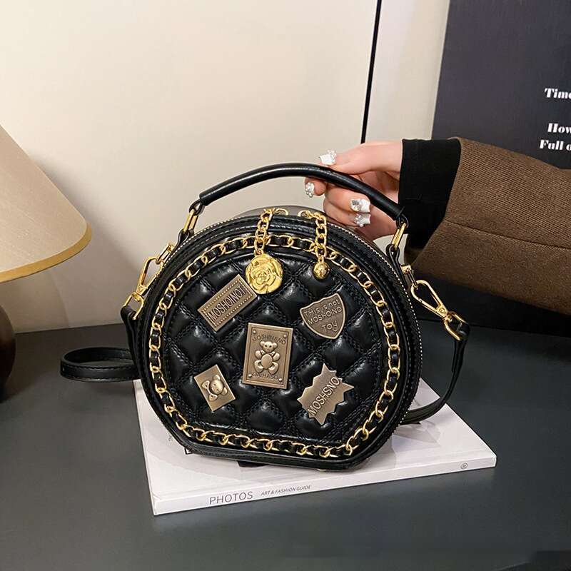 Xiaoxiangfeng New Korean Version Fashionable Personality Splicing Trend Single Shoulder Women's Crossbody Small Round Bag