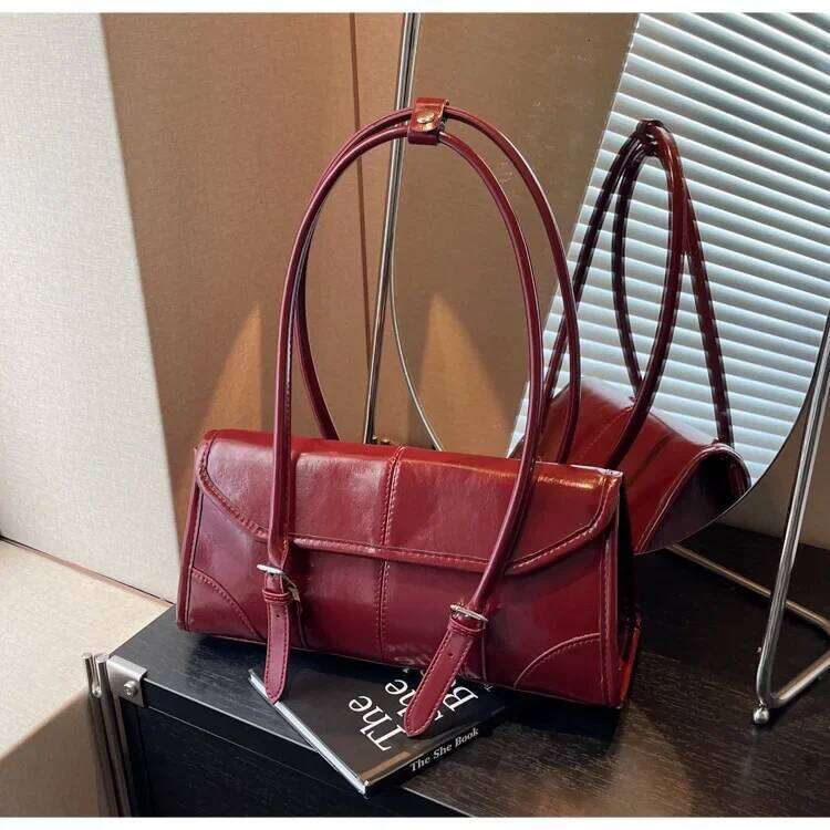 High End Bury Oil Wax Leather Underarm Elegant Women S Magnetic Buckle Shoulder Bag Commuter Versatile Ladies Tote Bags