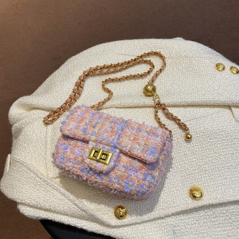 Free Shipping Designer Fashion Cotton And Linen Women's Mini Handbag Small Fragrant Woolen One Shoulder Crossbody Bag Casual Cute Phone Bag