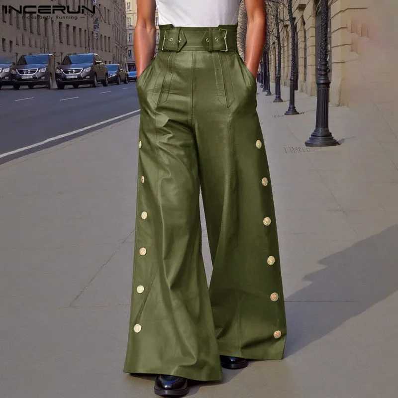 2025 American Style Trousers Fashion Mens Personality Metal Buckle High Waist Pants Casual Streetwear Wide Leg Trousers W250819