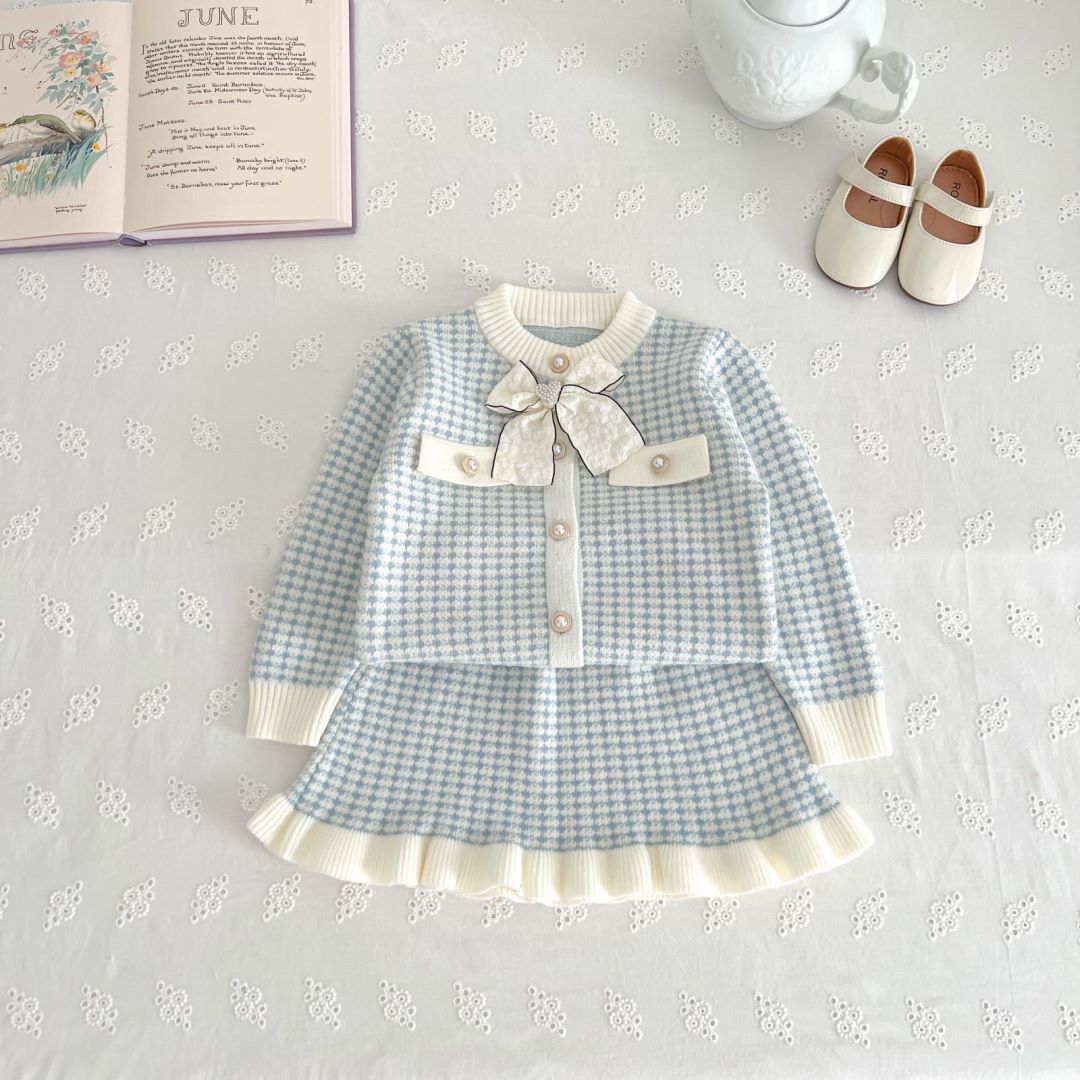 Designer girls Sets Kids baby Sweater Skirt set, Girls' Small Fragrant Style Knitted Skirt Set, Baby Two Piece Set