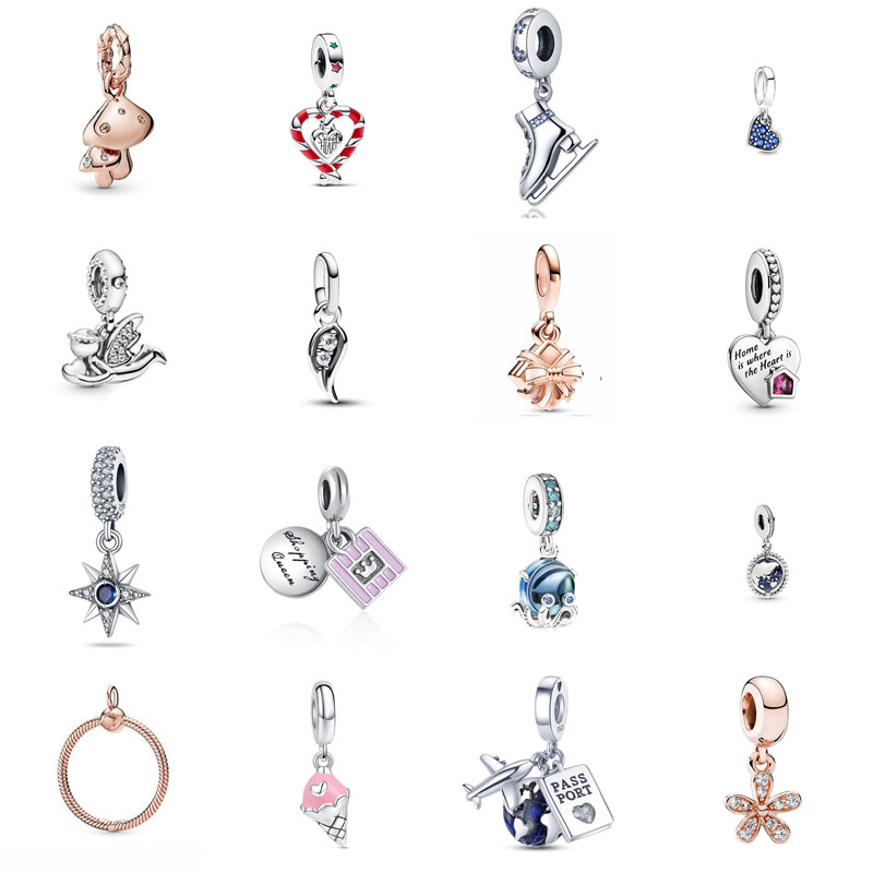 S925 Silver Designer Charm Angel Hanging Bead Mushroom Love Ice Cream Flower Earth Pendant Suitable for Bracelet DIY Jewelry Free Shipping