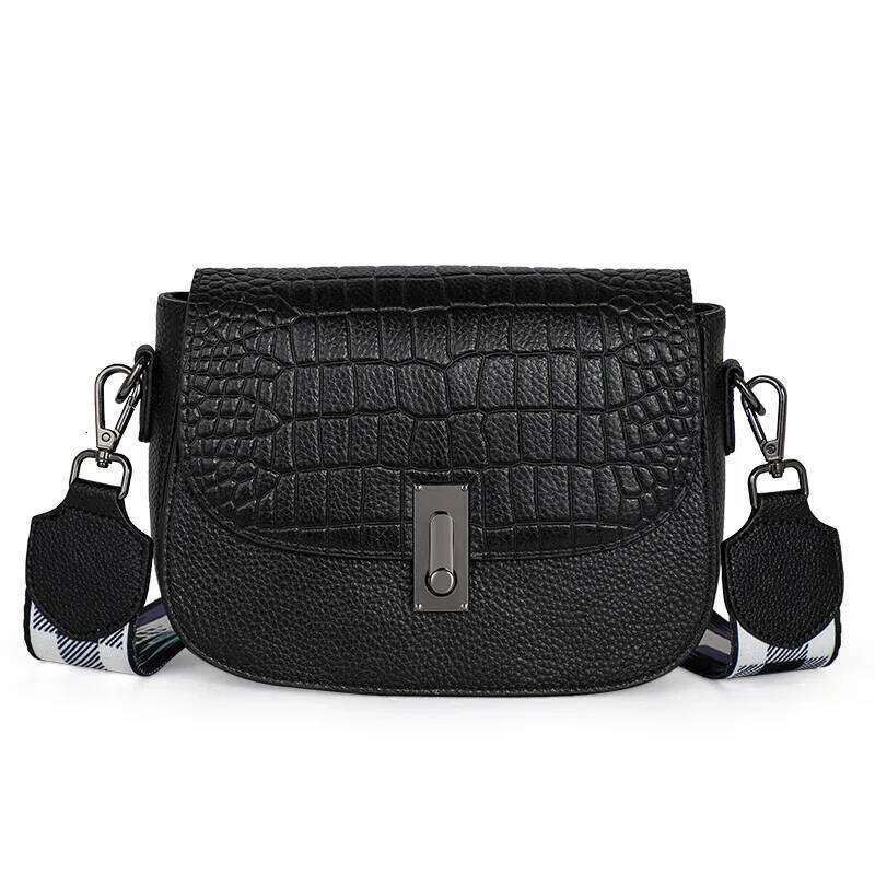 Aidrani Black Crossbody Bag Metal Lock Accent Chain Strap Chic