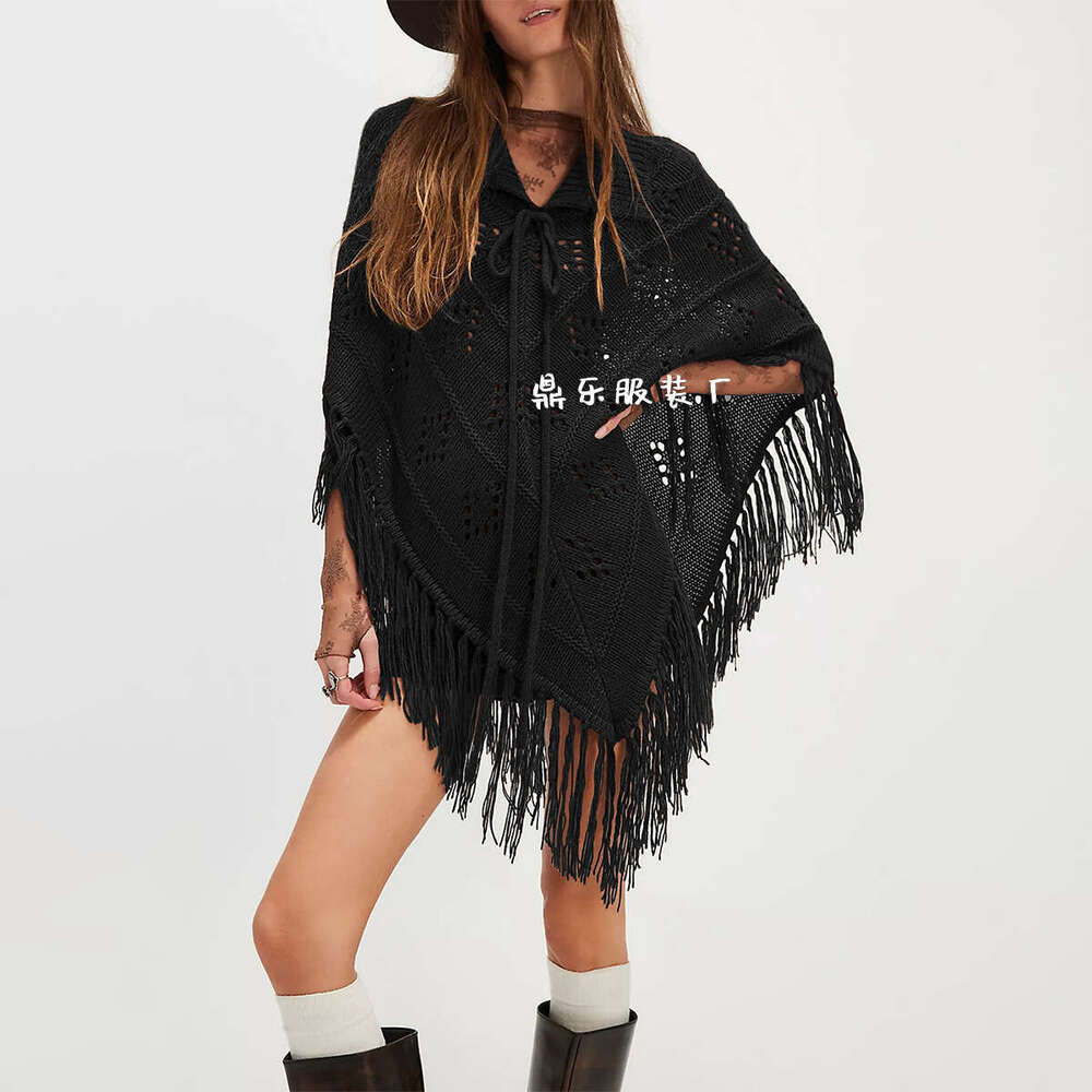 New Women's Fashion Tassel Simple Shawl Cape Fashionable Versatile Elegant Trendy Knitted Top B5
