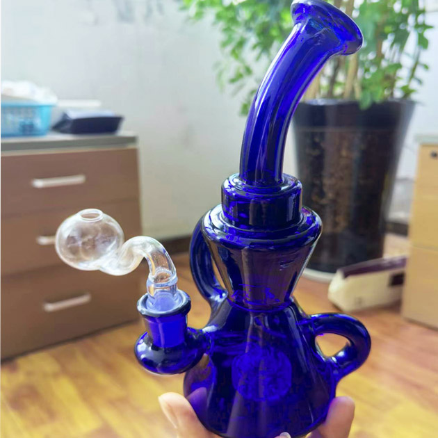 Blue Hookahs Glass Water Pipes Recycler Bongs Bubble For Smoking WaterPipe heady Dab Rigs With 14mm Banger