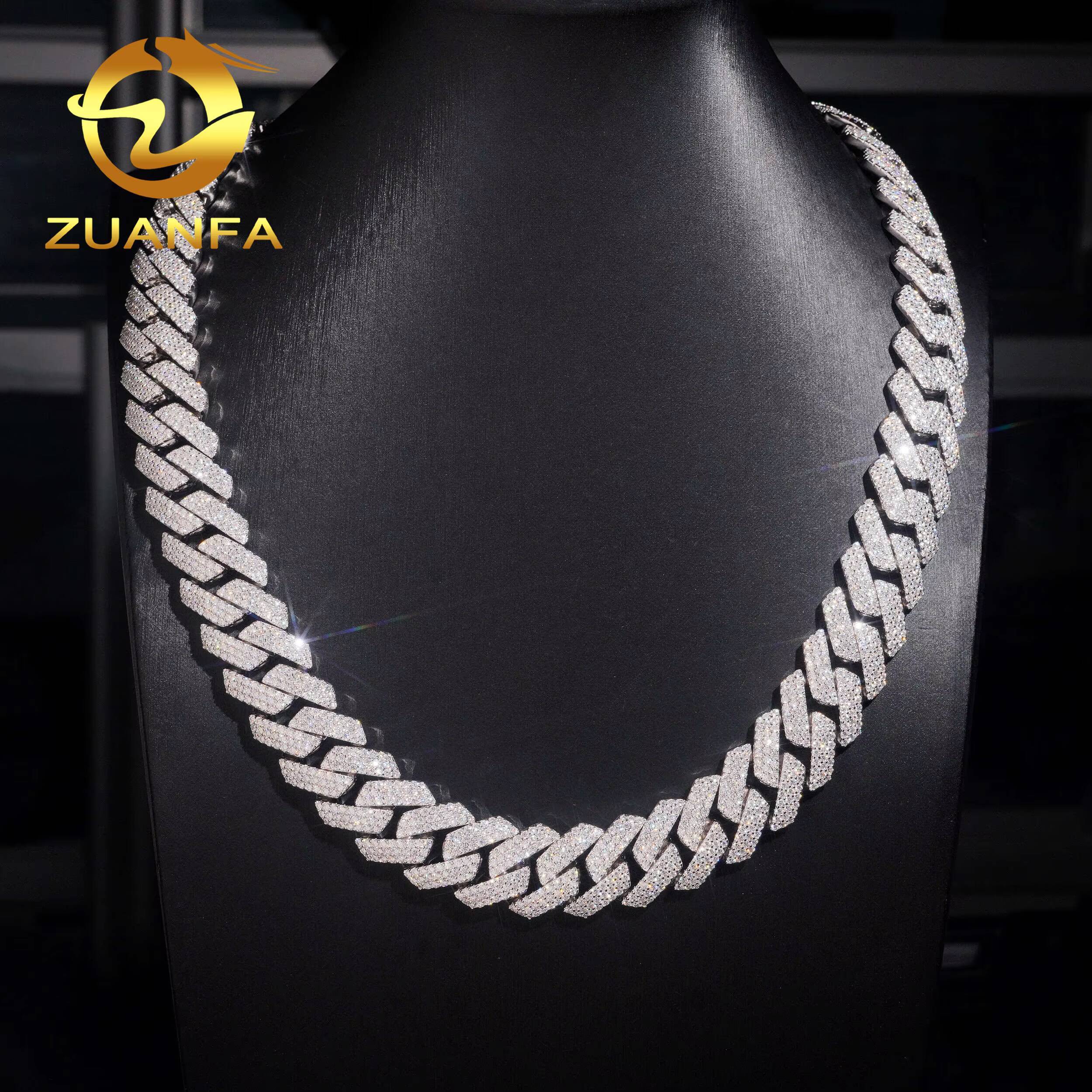 Hip Hop Jewelry 20MM Moissanite Cuban Chain 925 Silver Iced Out 3 Row Miami Cuban Link With GRA Certificate