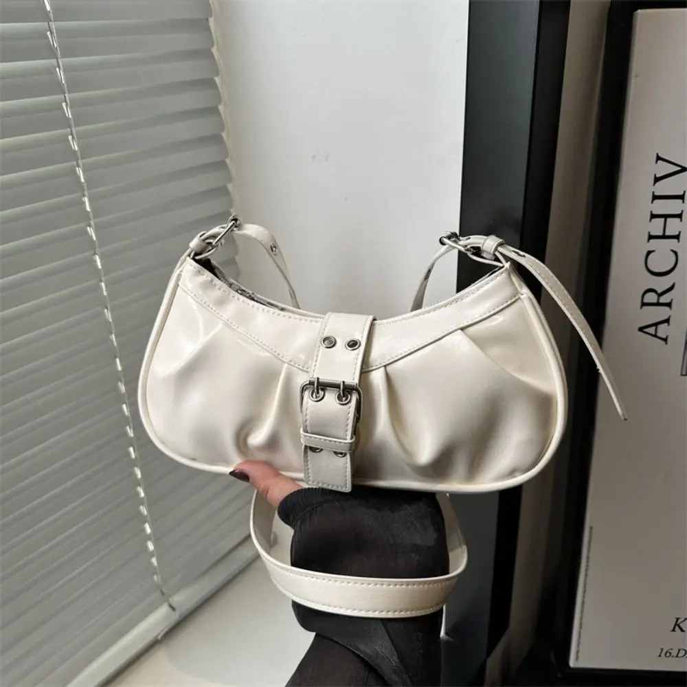 Retro Buckle Armpit Bag Pu Leather Gothic Y2k Shoulder Bag Vintage Cross Body Spicy handbag Female 250818