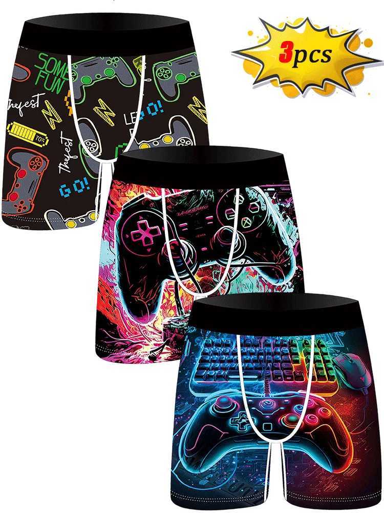 3Pcs Handle Print Fashionable Mens Underwear Casual Youth Sports Shorts Comfortable Breathable Stretch Shorts Underwear W250819