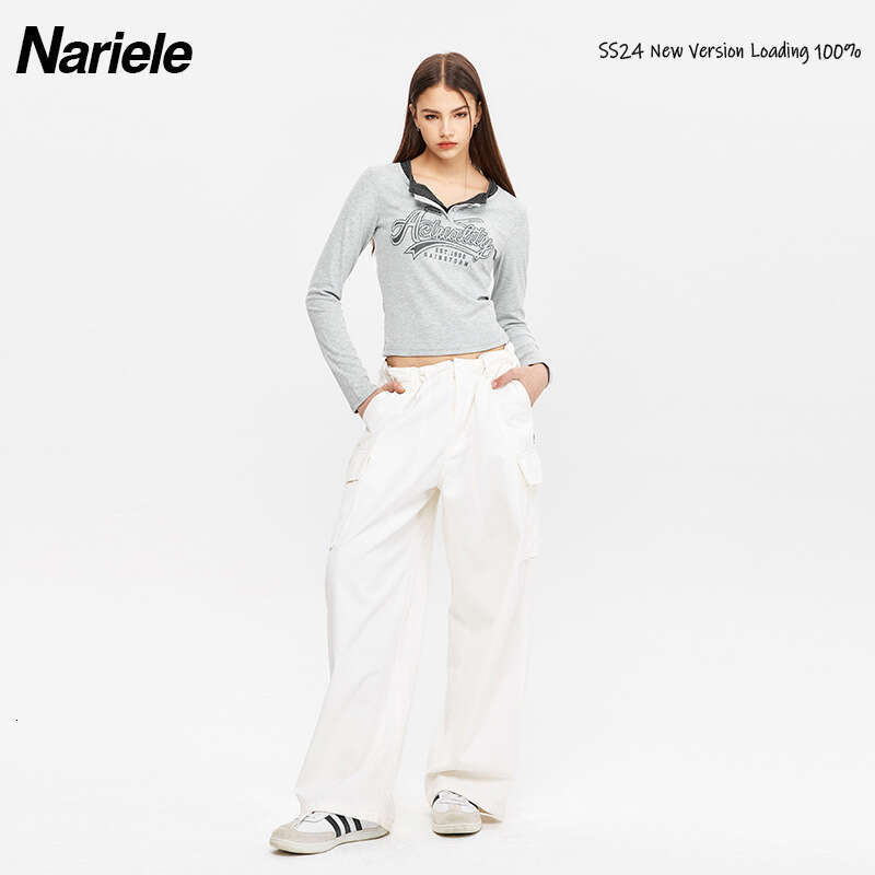 Spring Hot Girl Round Neck Fake Two-Piece Letter Design Short Slim Fit Long Sleeve T-Shirt Top B3