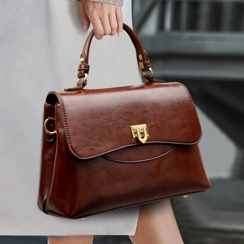 Women Top-Handle Bag High Quality Leather Laidies Handbags Purses Designer Bags Genuine Vintage Shoulder Messenger Sac