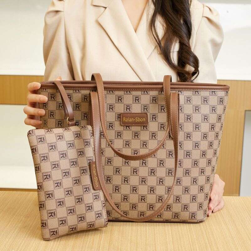 Brand women's capacity tote presbyopic checkerboard shoulder mother two piece set casual large bag