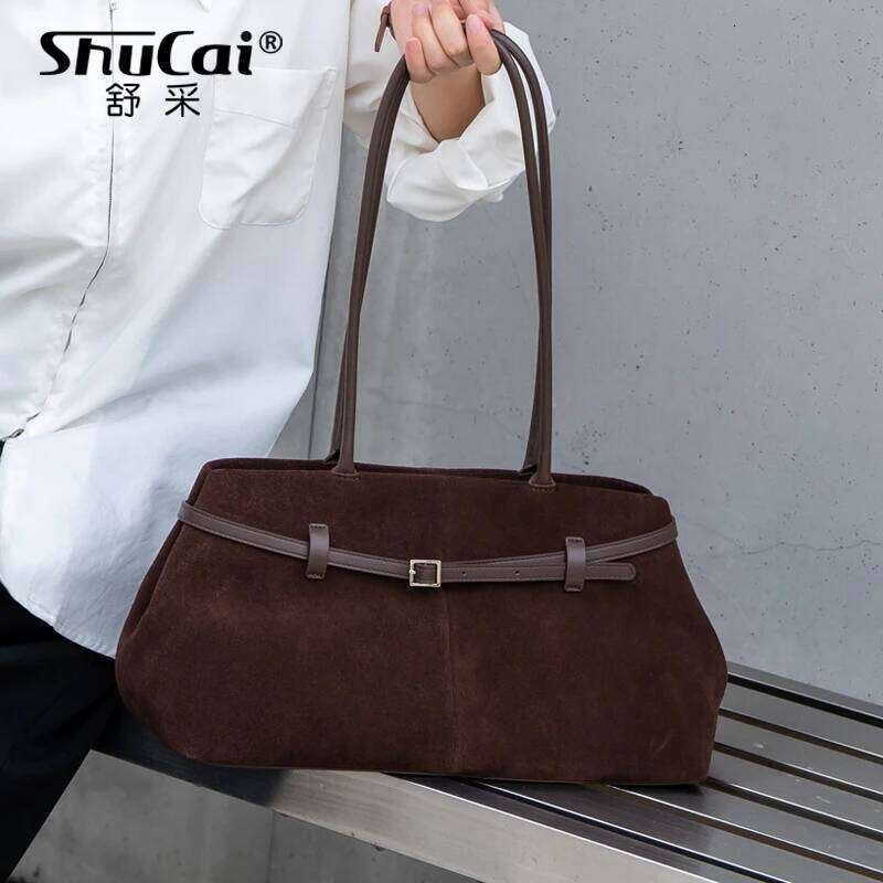 Genuine Cow Leather Women s Shoulder Large Bag Matte Suede Designer High Quality Commute Ladies Cowhide Handbag for Woman bag