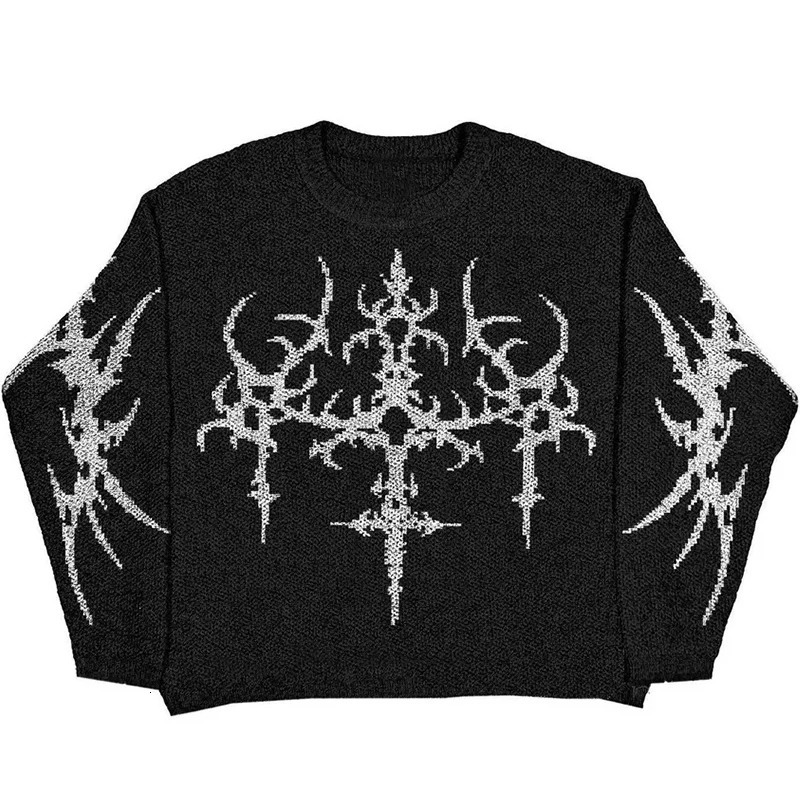 Y2k Hip Hop Wool Sweater Oversize Mens Clothing Streetwear Knitwear Women Gothic Vintage Harajuku Pullovers Jumpers Jersey 250819