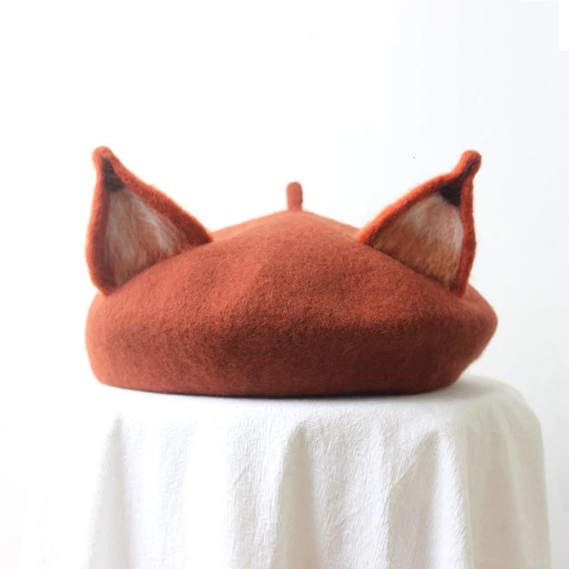 Child Women Handmade Cute Elk Horn Fox Ear Family Beret Hat Deer Antlers Kids Girls Wool Felt Painter Hat 250814