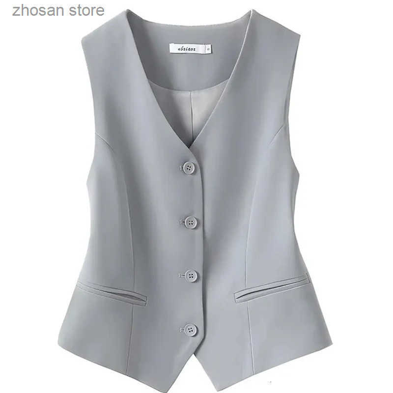Summer VNeck Vest Women Thin Loose Waistcoat Single Breasted Slveless Blazer Female Slim Short Femme Buttons 250207 S250819