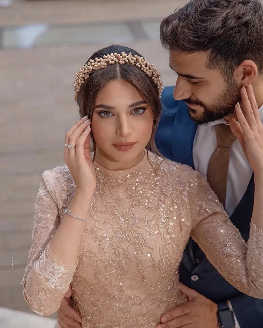 arabic aso ebi gold muslim lace wedding dresses beaded aline bridal dresses vintage sexy wedding gowns